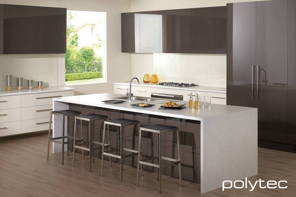 POLYTEC Benchtop (rear) SNOW FABRINI MATT, Benchtop (Island) CARRARA MATT Burleigh